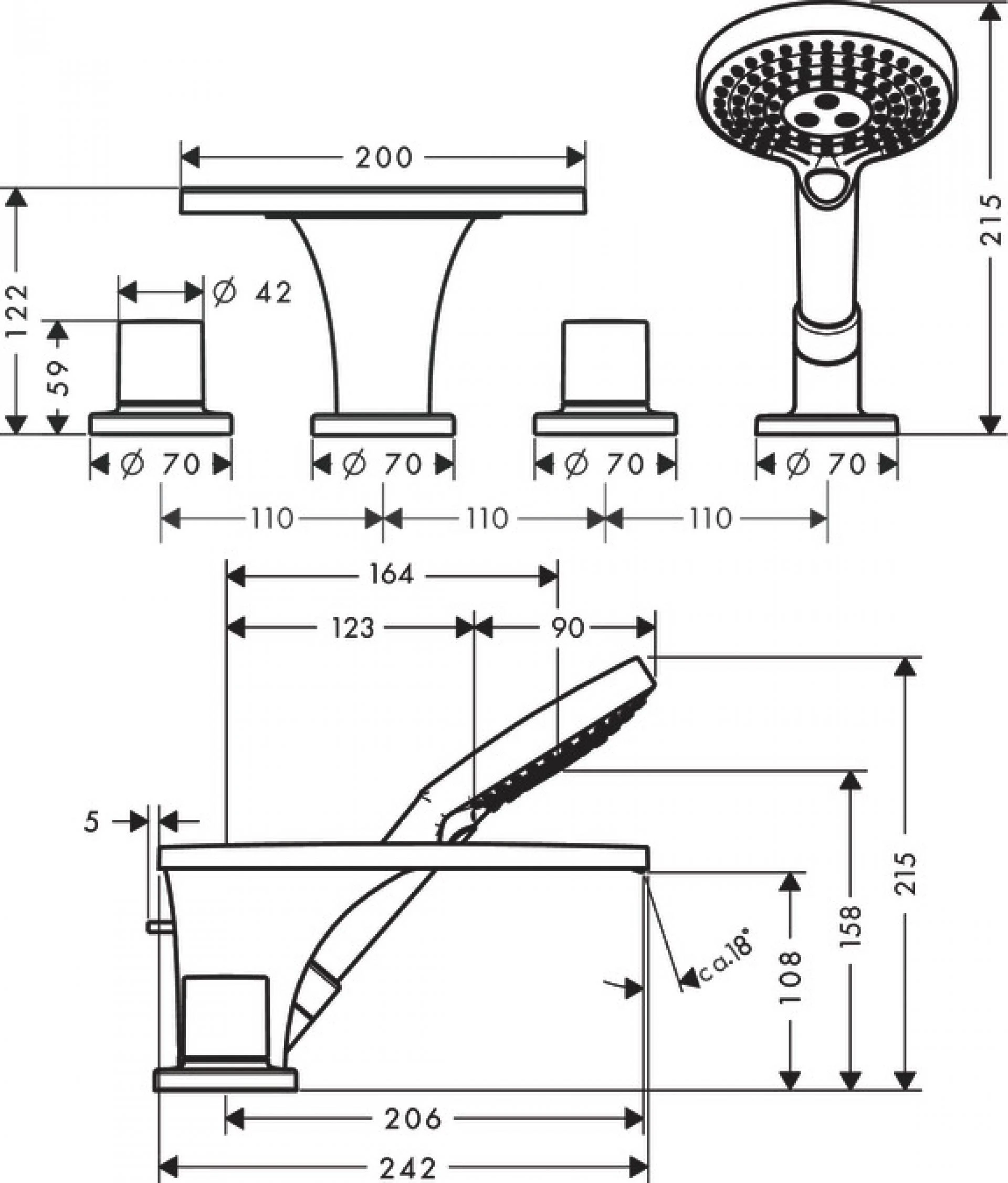 Фото - Смеситель на край ванны Axor Massaud 18440340, черный хром - Hansgrohe