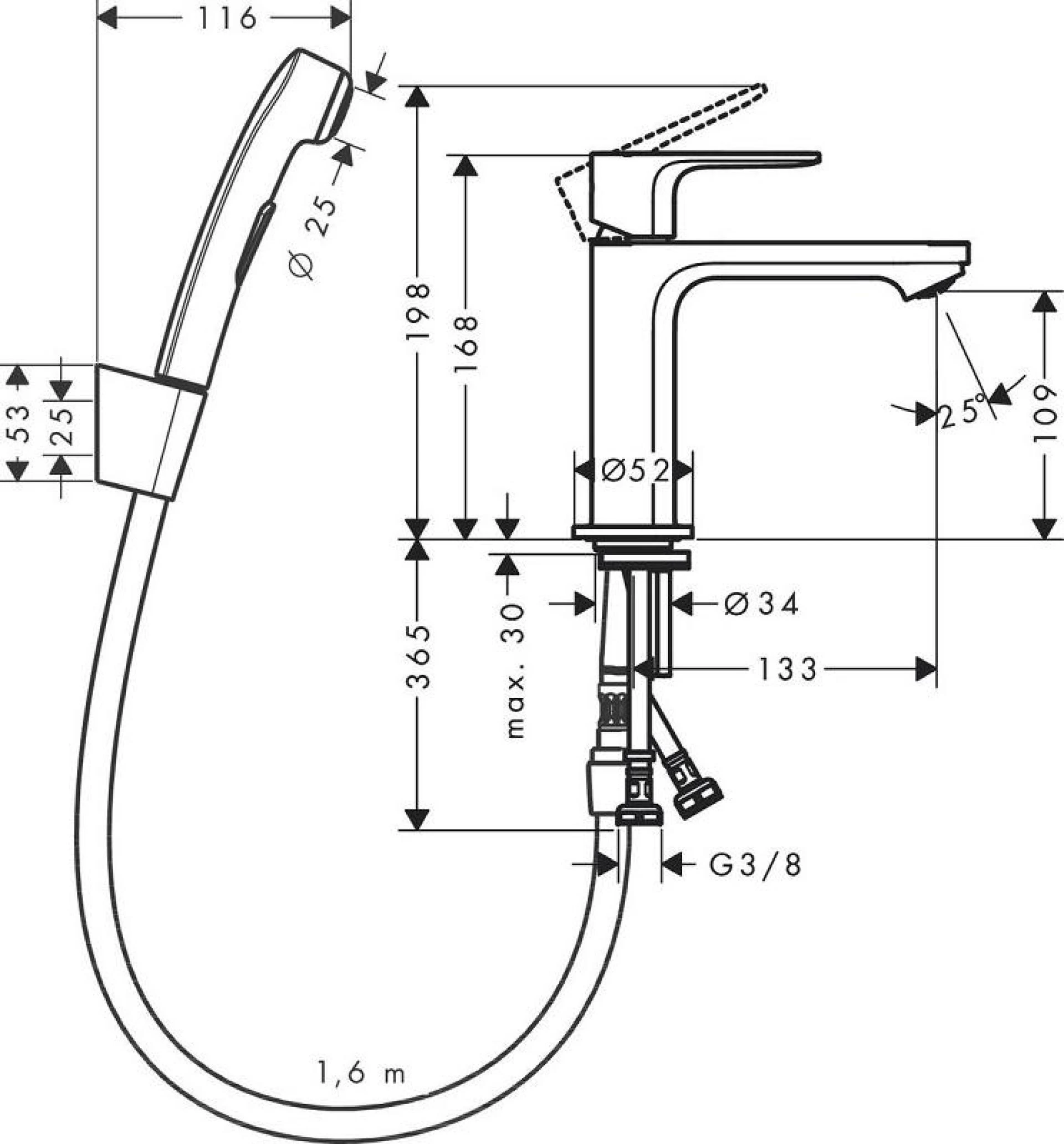 Фото - Смеситель для раковины с гигиеническим душем Hansgrohe Rebris S 72215000, хром - Hansgrohe