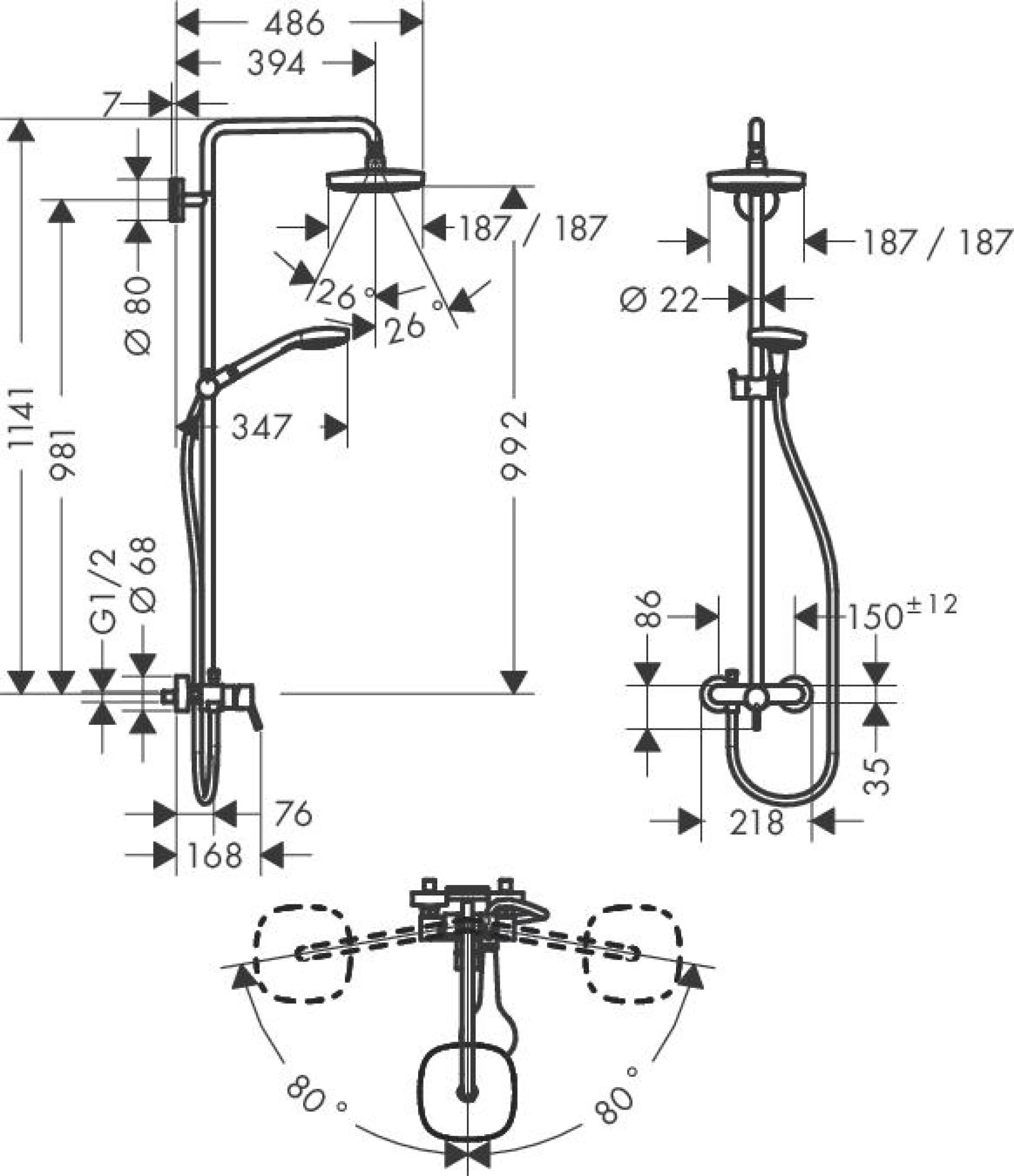 Фото - Душевая стойка Hansgrohe Croma Select E 180 27258400 с однорычажным смесителем - Hansgrohe