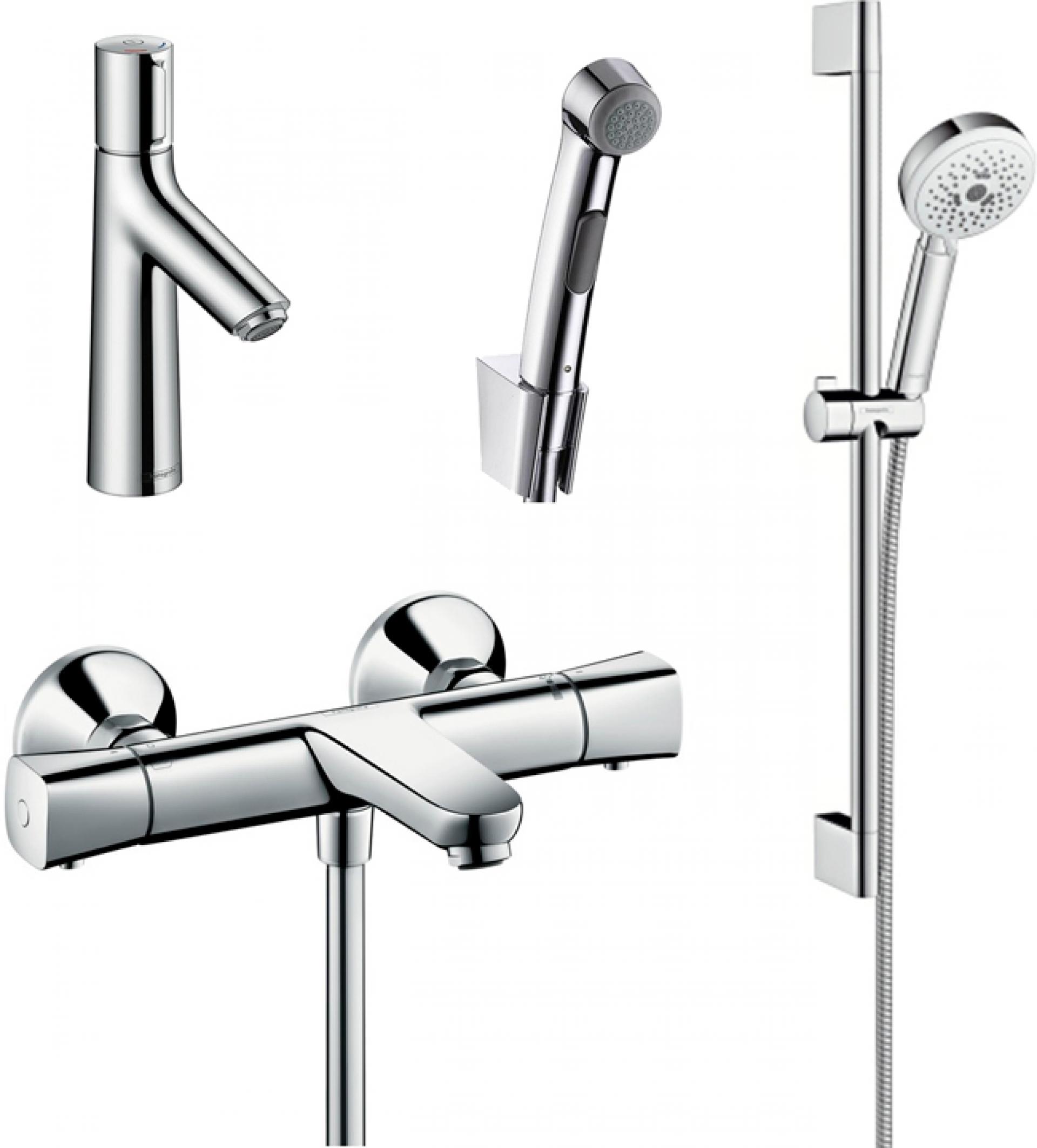 Комплект для ванной Смеситель Hansgrohe Talis Select S 72291000 для раковины с гигиеническим душем с донным клапаном Push-Open + Термостат Hansgrohe