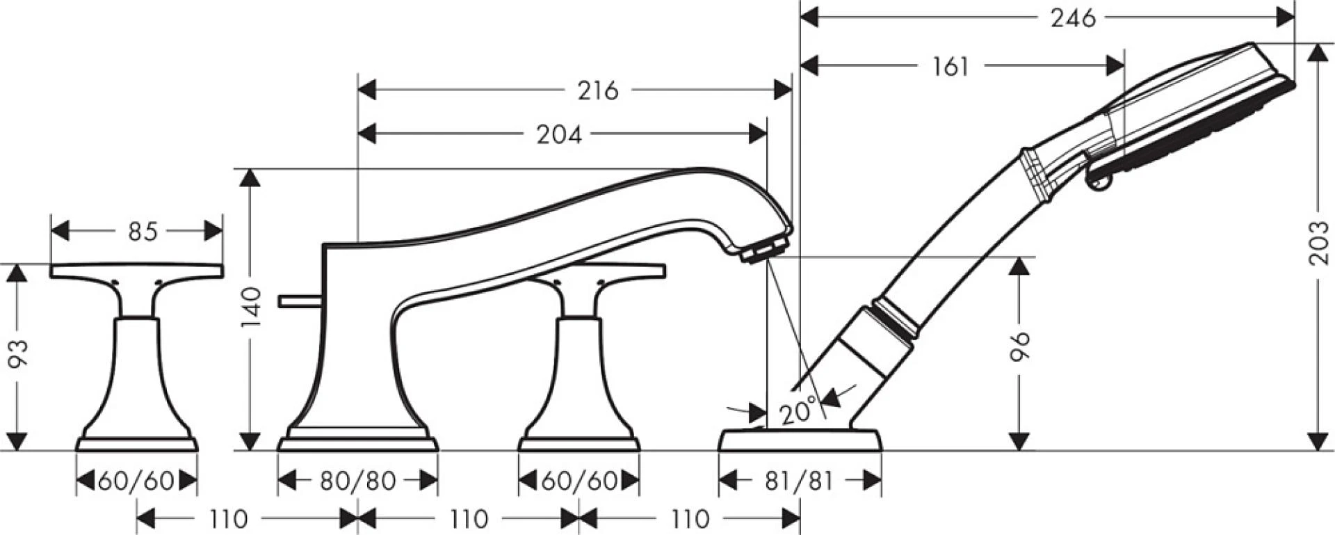 Фото - Смеситель на край ванны Hansgrohe Metropol Classic 31449090, хром золото - Hansgrohe