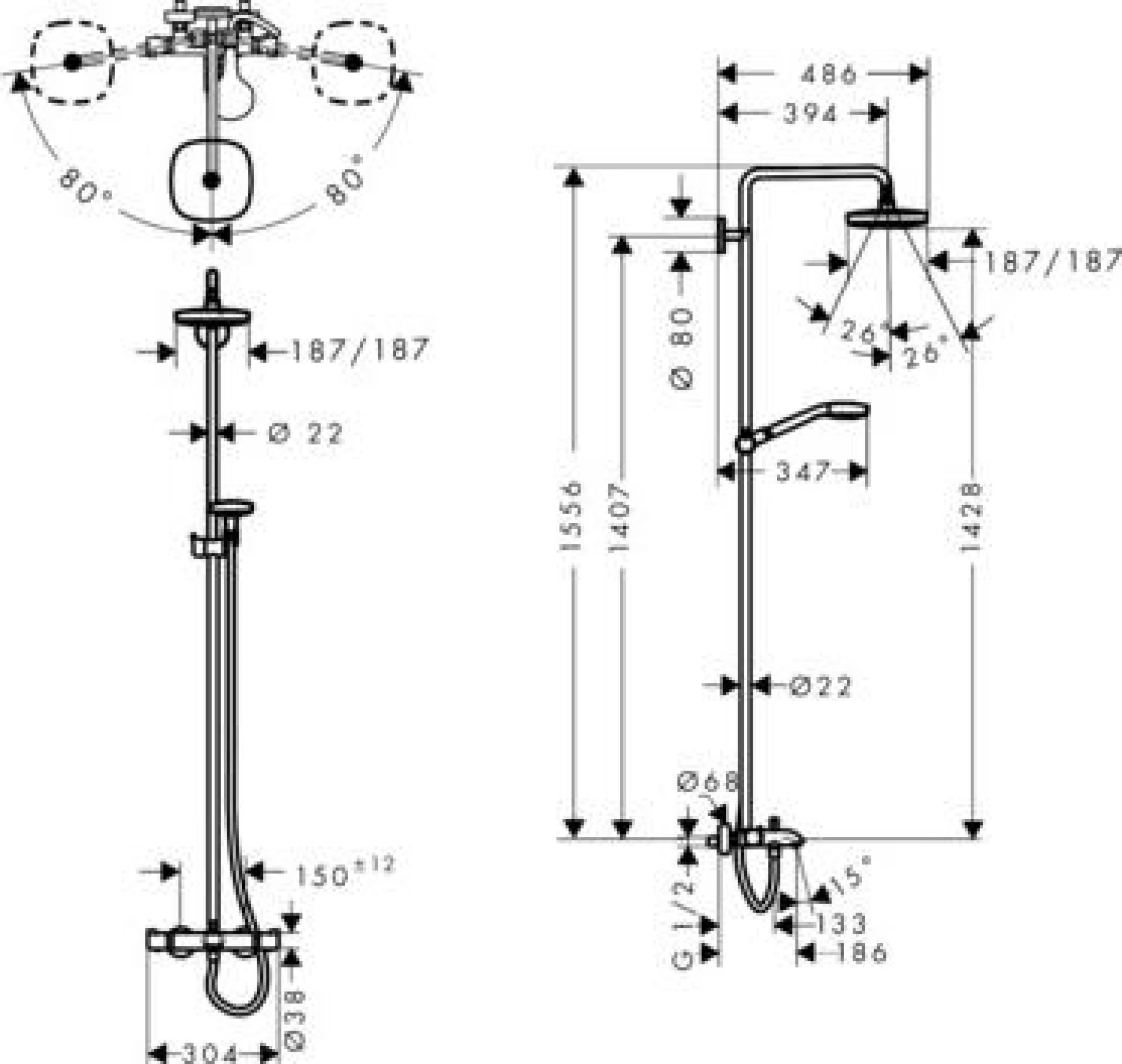 Фото - Душевая система Hansgrohe Croma Select E 180 2 jet 27352400 - Hansgrohe