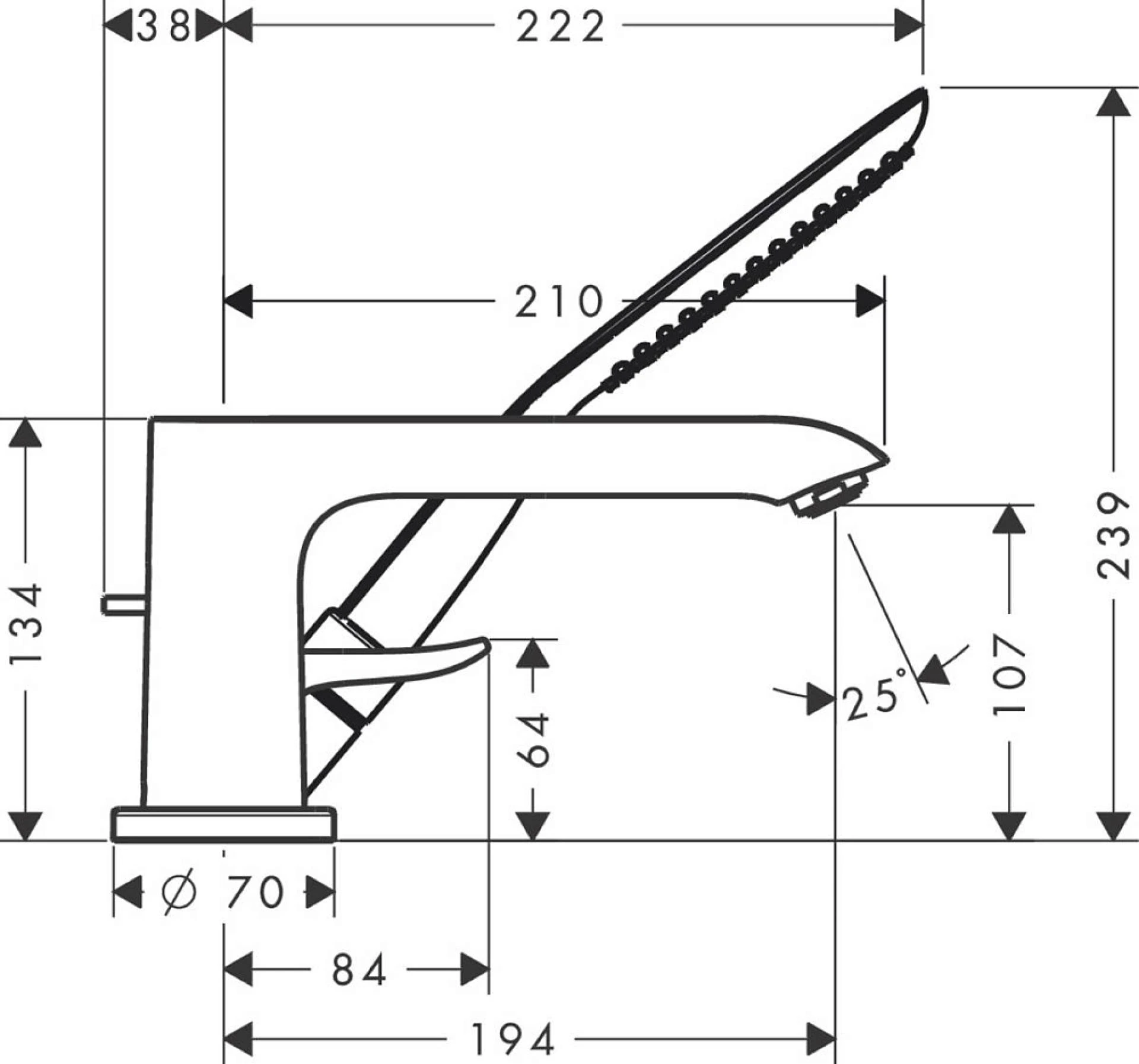 Фото - Смеситель Hansgrohe Metris 31190000 на борт ванны - Hansgrohe