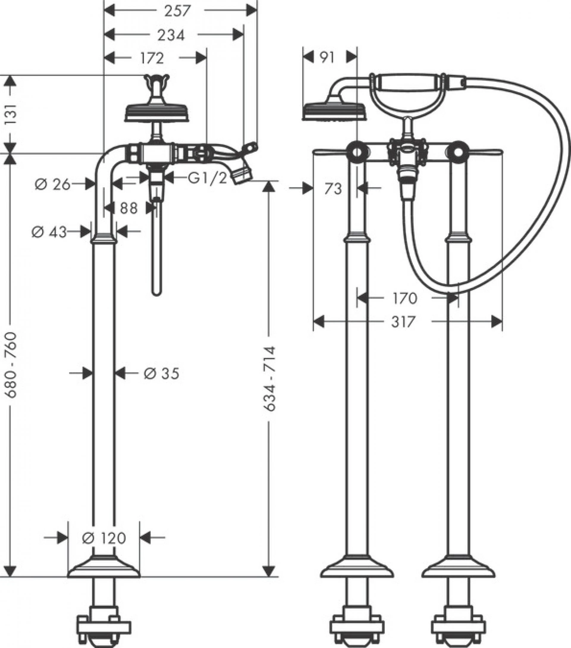 Фото - Напольный смеситель для ванны Axor Montreux 16553000, хром - Hansgrohe