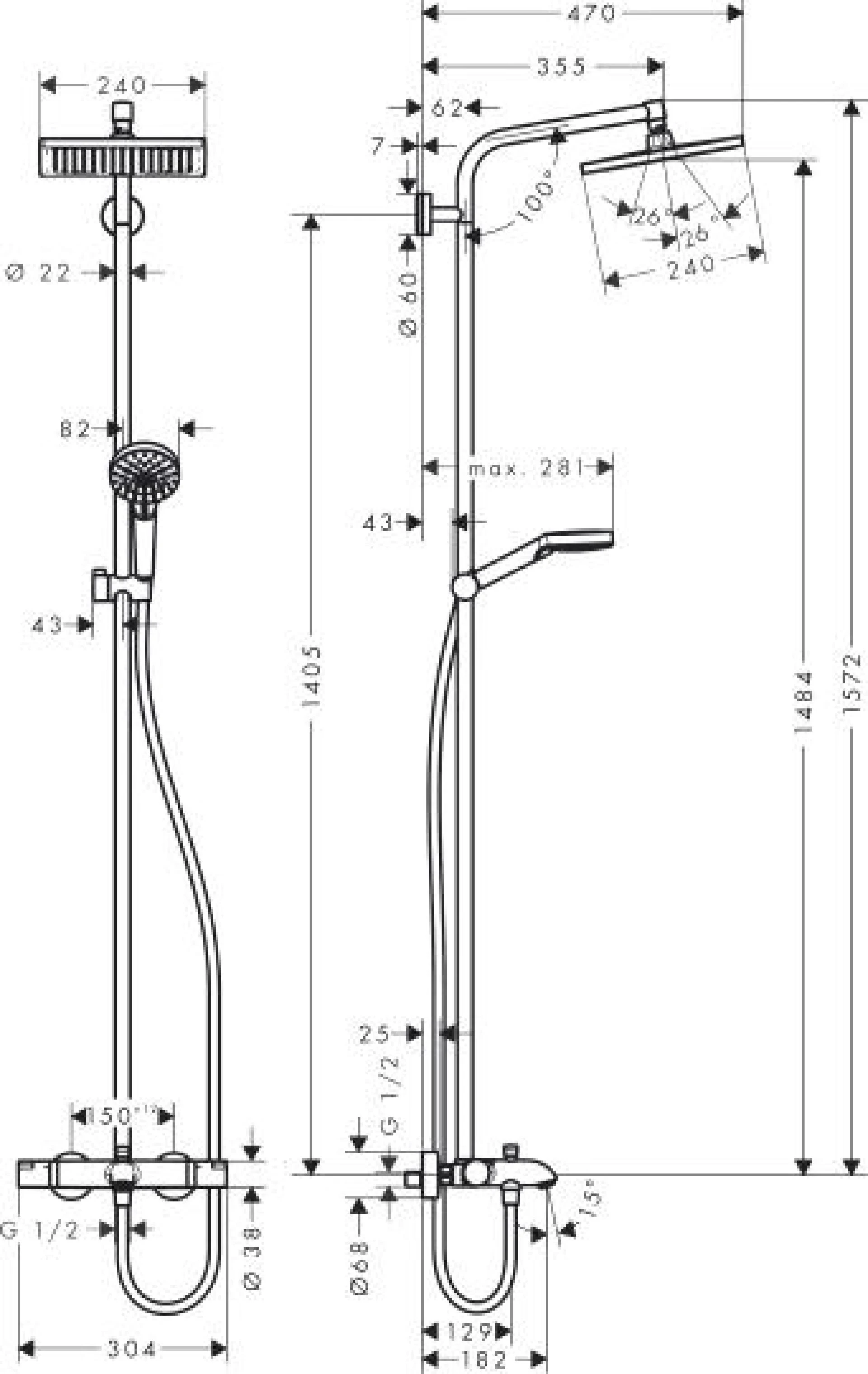 Фото - Душевая стойка Hansgrohe Crometta E 240 1jet Showerpipe  27298000 - Hansgrohe