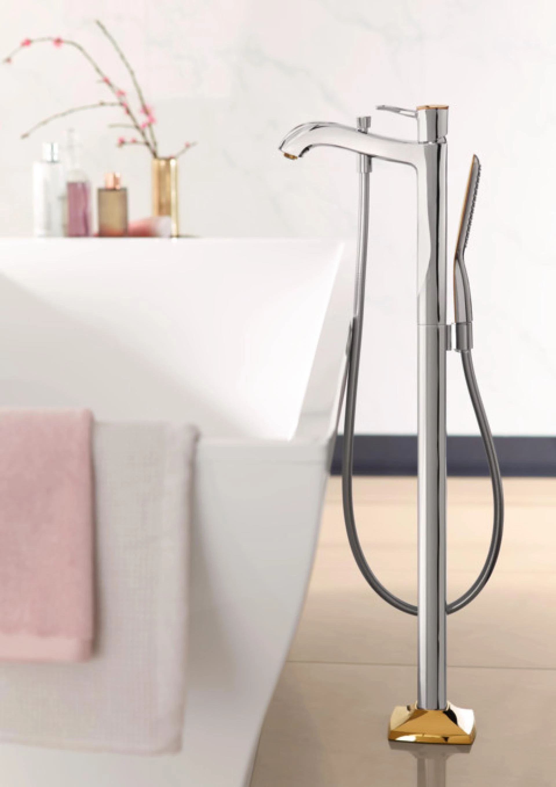 Фото - Напольный смеситель для ванны Hansgrohe Metropol 31445090, хром золото - Hansgrohe