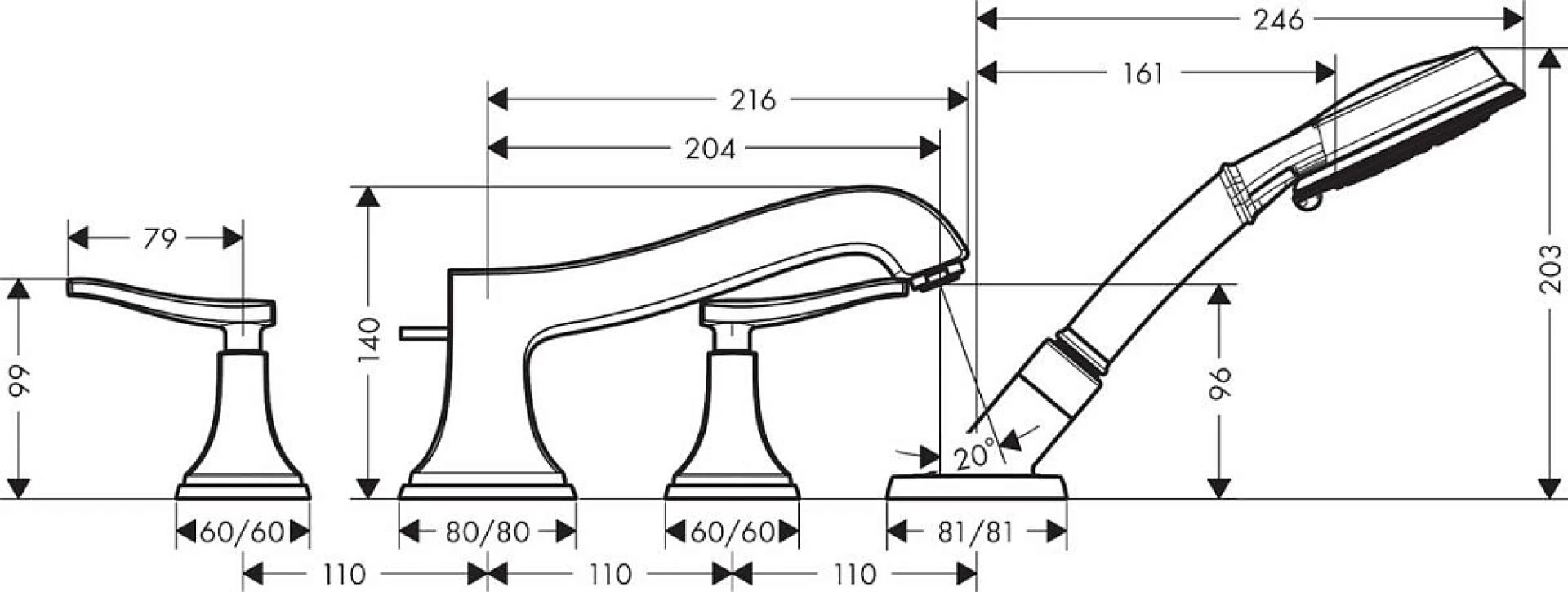 Фото - Смеситель Hansgrohe Metropol Classic 31441000 на борт ванны - Hansgrohe