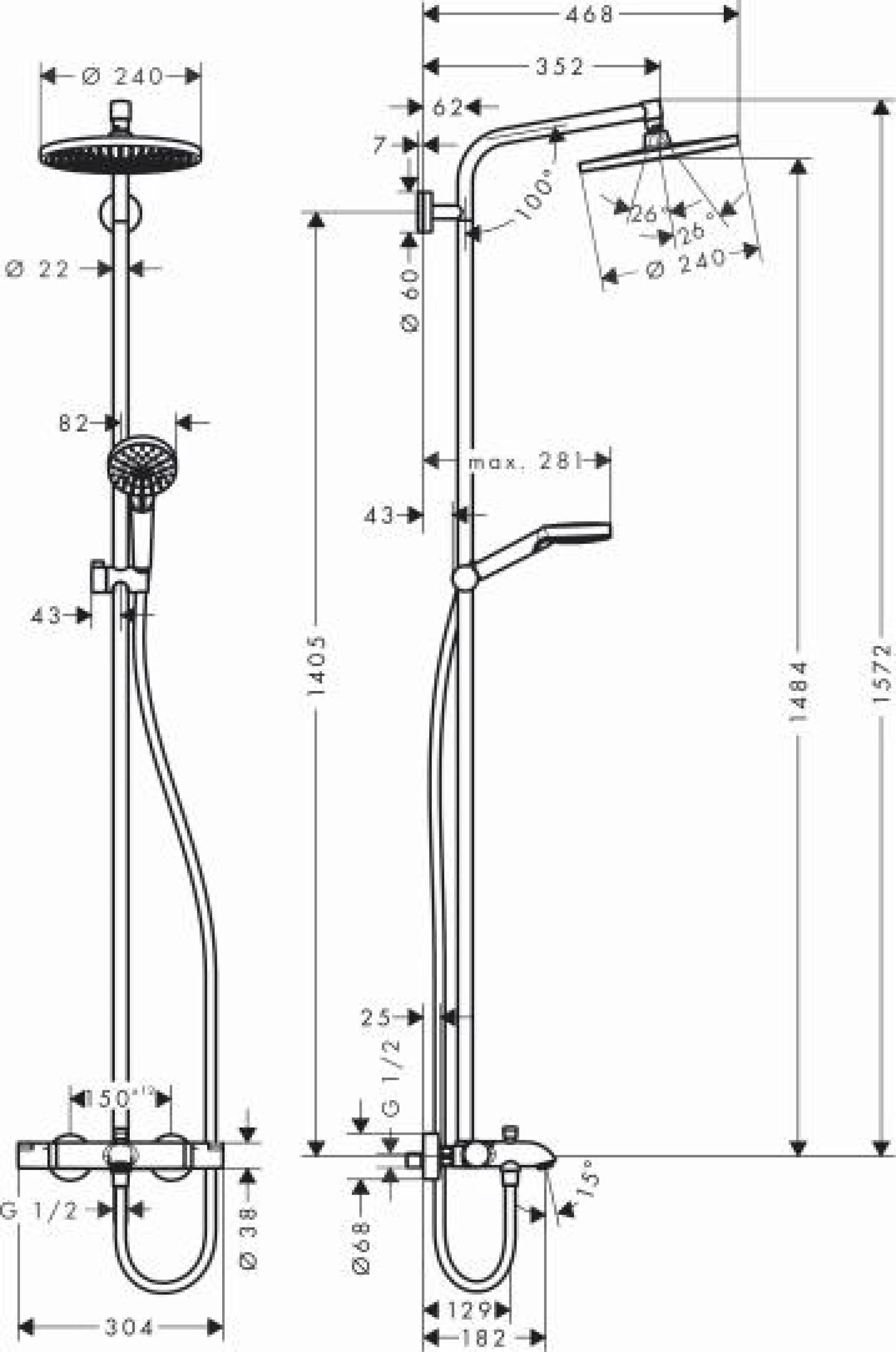 Фото - Душевая стойка Hansgrohe Crometta S 240 Showerpipe 27320000 - Hansgrohe