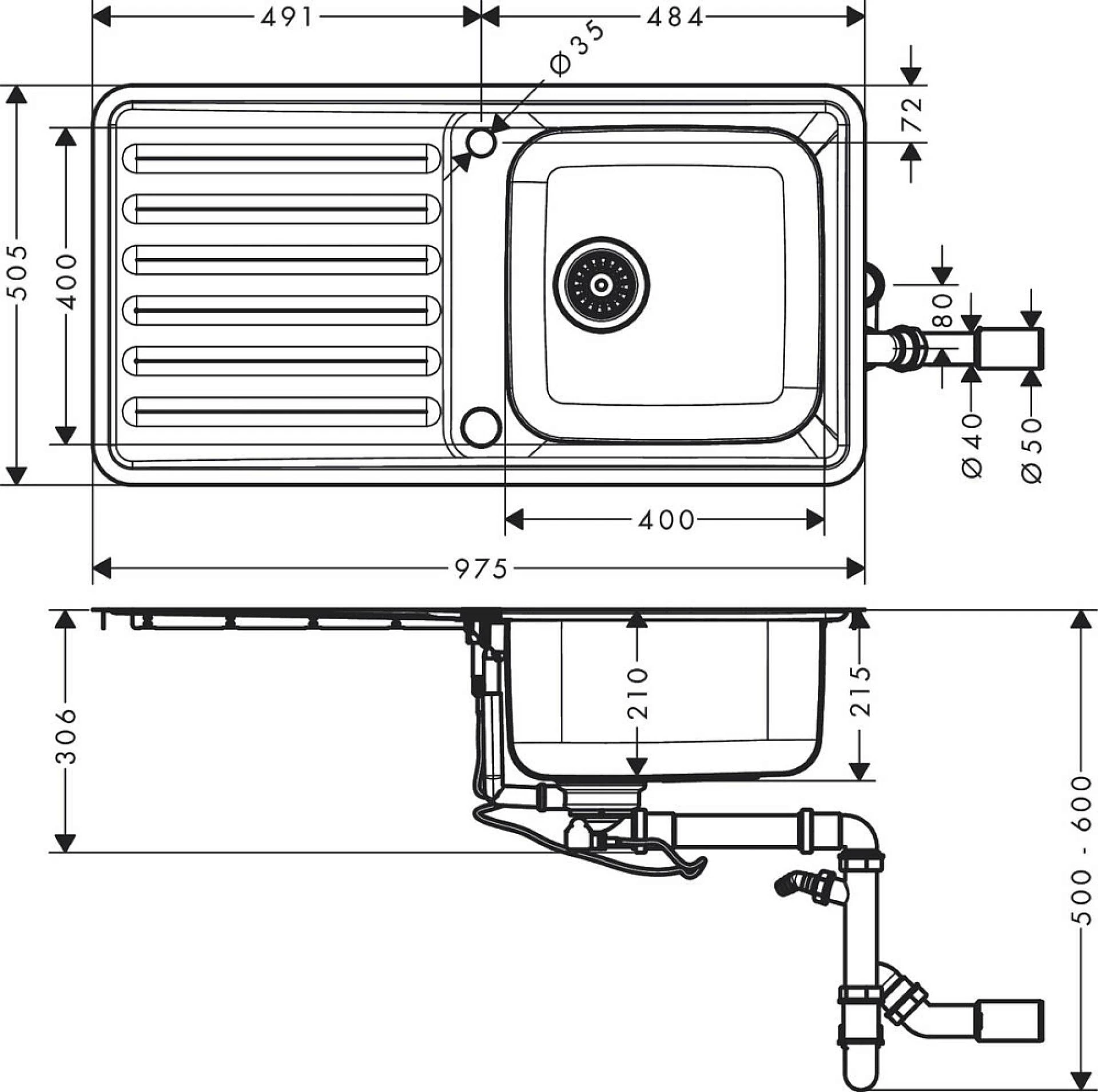 Фото - Кухонная мойка Hansgrohe S41 S4113-F400 43338800 - Hansgrohe