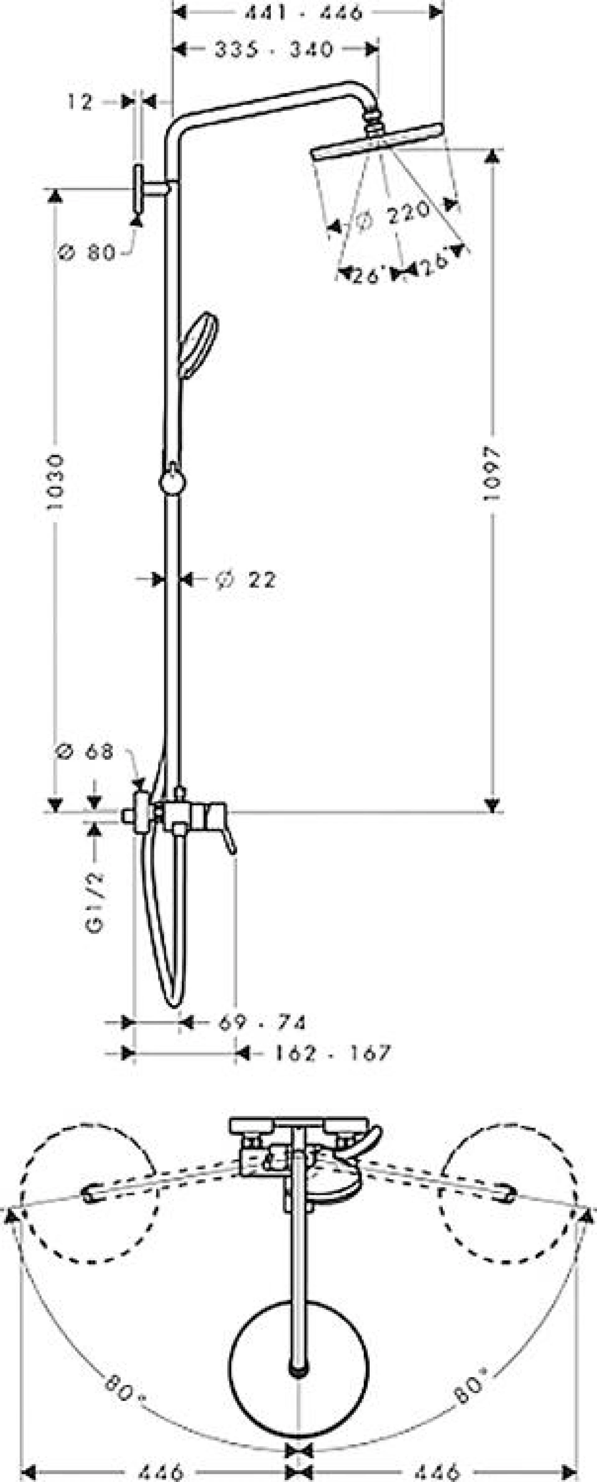 Фото - Душевая стойка Hansgrohe Croma 27222000 - Hansgrohe