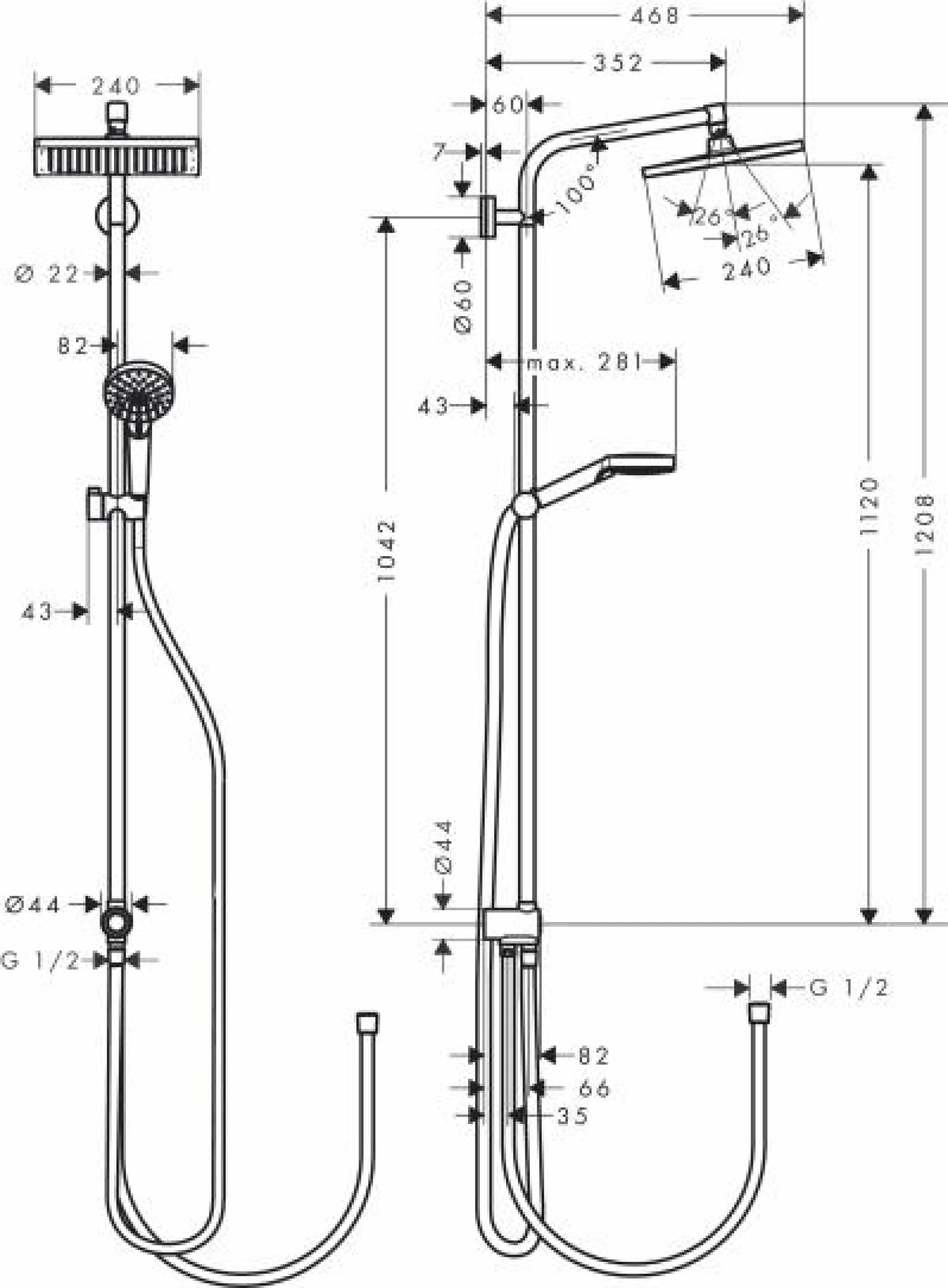 Фото - Душевая стойка Hansgrohe Crometta E 240 1jet Showerpipe Reno EcoSm 27289000 9 л - Hansgrohe