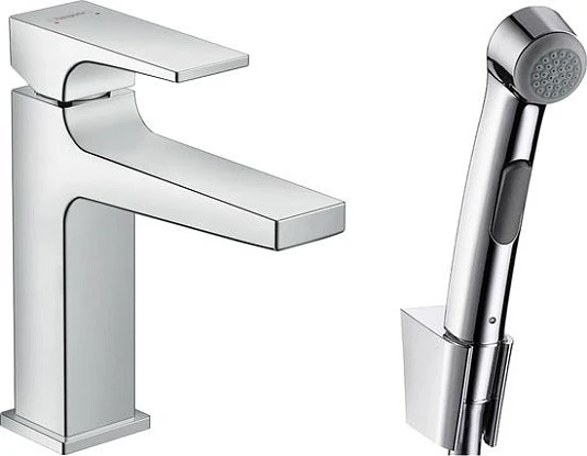 Фото - Смеситель Hansgrohe Metropol 32522000 для раковины с гигиеническим душем с донным клапаном Push-Open - Hansgrohe