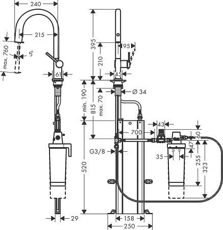 Фото - Смеситель для кухни Hansgrohe Aqittura 76801800 серый - Hansgrohe