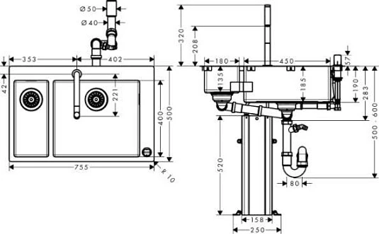 Фото - Кухонная мойка с встроенным смесителем Hansgrohe C71-F655-09 43206000 - Hansgrohe