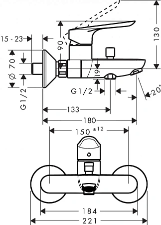 Фото - Смеситель для ванны с душем Hansgrohe Logis E 71178000/71415000/26532400 хром - Hansgrohe