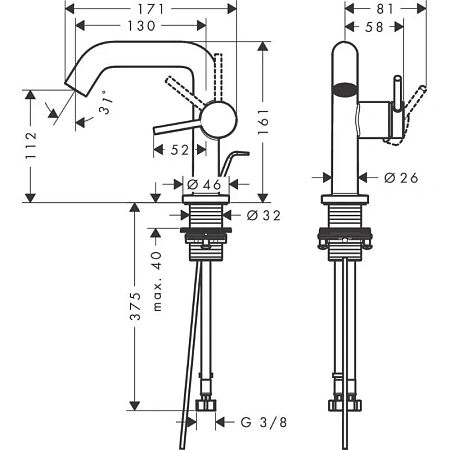 Фото - Смеситель для раковины Hansgrohe Tecturis S 73323140 бронза - Hansgrohe