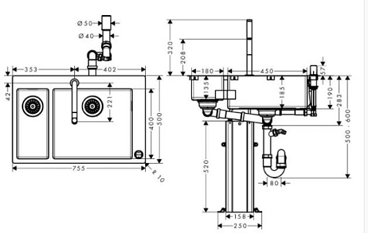 Фото - Кухонная мойка с встроенным смесителем Hansgrohe C71-F655-09 43206800 - Hansgrohe