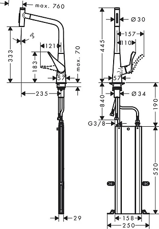 Фото - Смеситель для кухни Hansgrohe Metris Select 73816800 серый - Hansgrohe